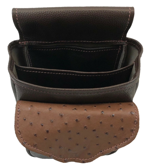 (image for) Brown Leather with Ostrich Shotgun Shell Belt Pouch Bag